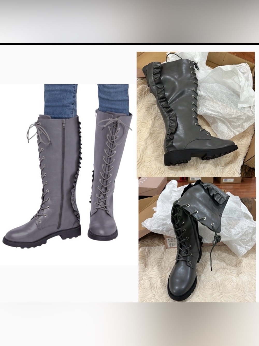 Davenport Ruffle Gray Magnet lace up mid calf boot by Justfab